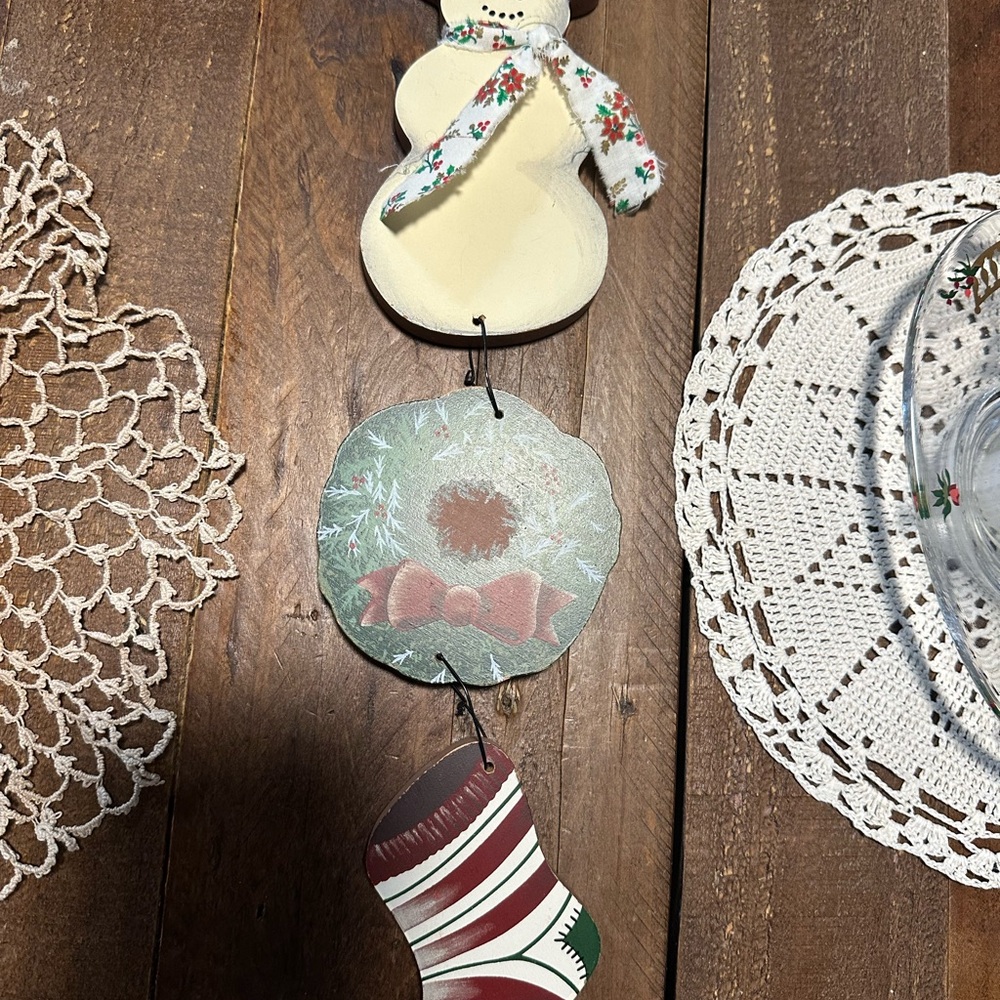 Festive Snowman and Stocking Hanging Decoration folk art